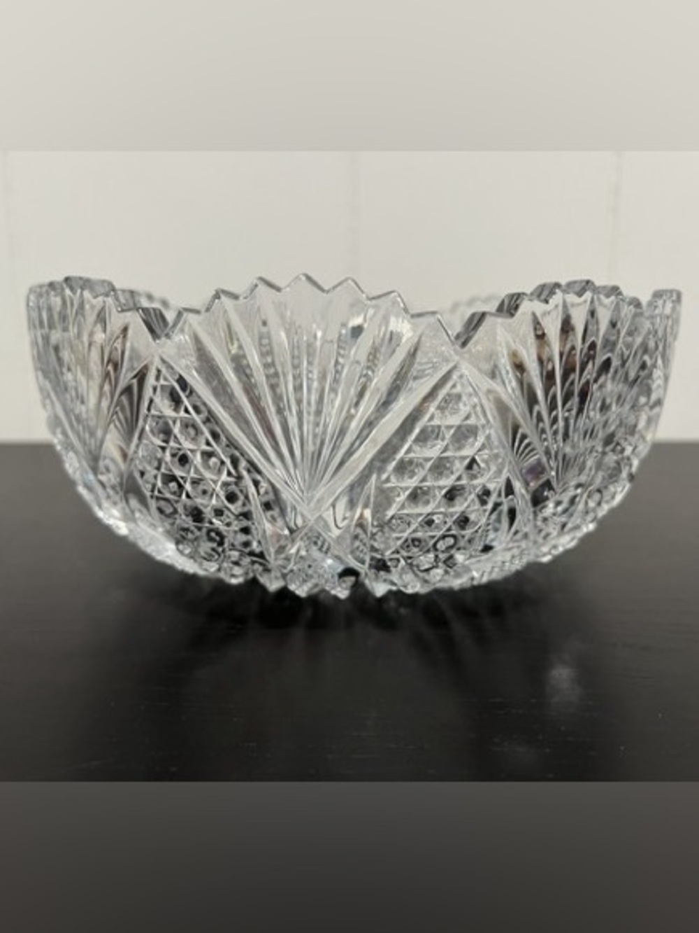 Vintage Mikasa Hoya Crystal Cut Glass Bowl 9" Scalloped Rim Diamond Pattern